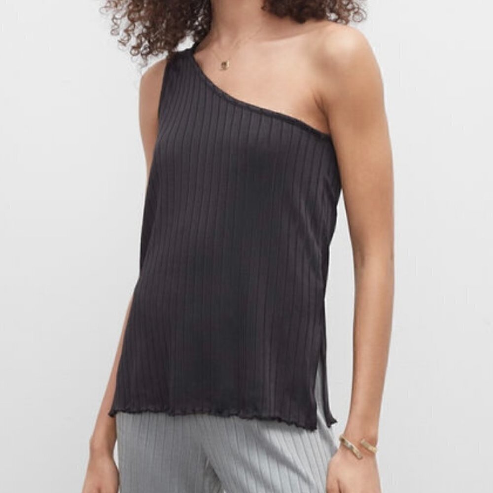 Black Ribbed One Shoulder Stretchy Tank Top SP NWOT